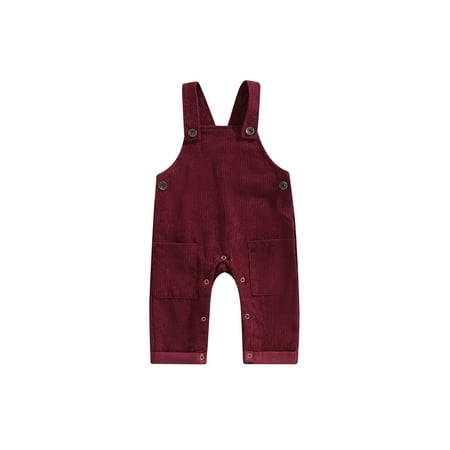 

Diconna Baby Toddler Girls Boys Corduroy Plain Pocket Suspender Pants Bib Overalls Jumpsuit Wine Red 2-3 Years