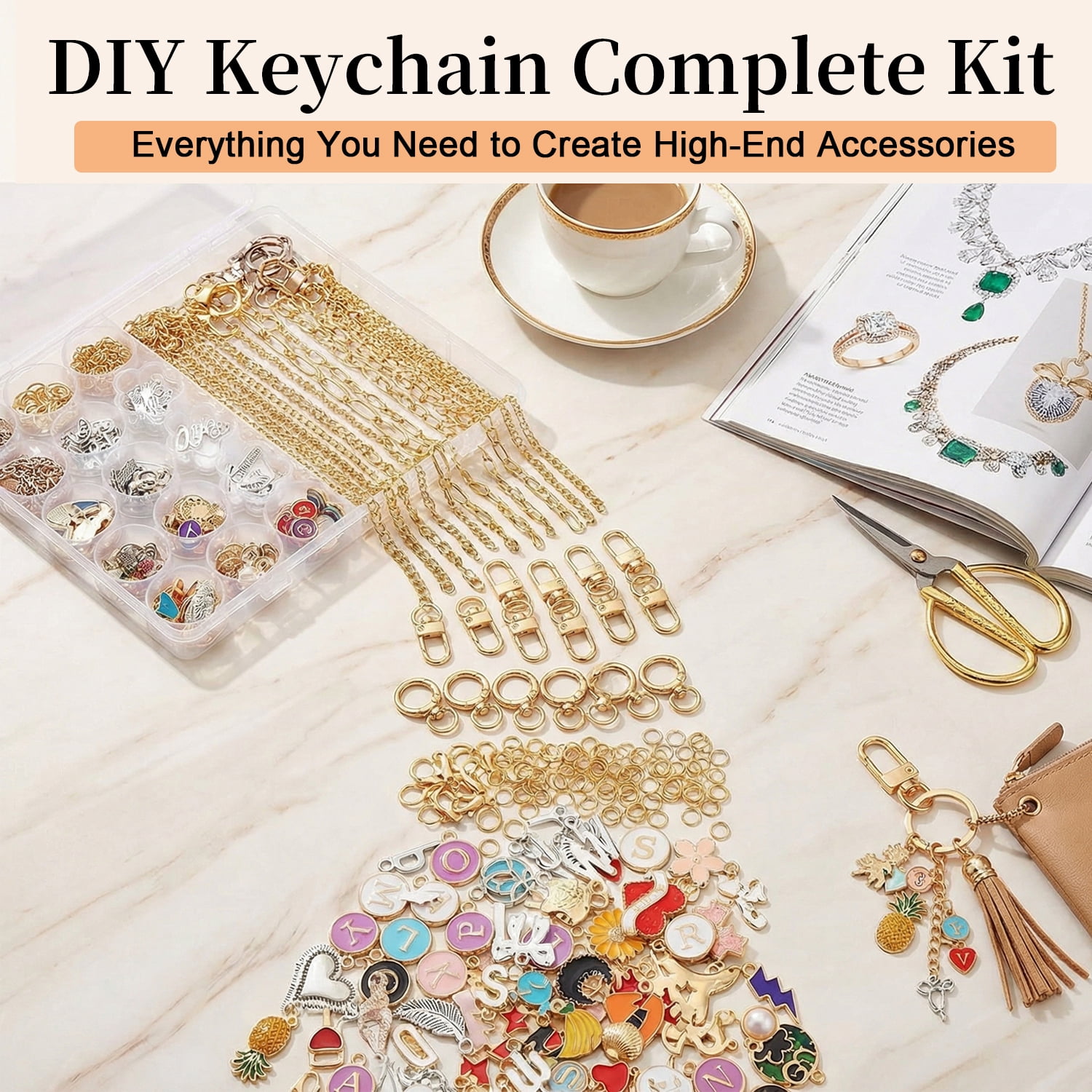 325Pcs Charms Lip Gloss Keychain Making Kit,DIY Craft Supplies with 20 Keychain Clips 25 Extender Chain 118 Charms Jewelry Plier, Jewelry Making Kit for Custom Keychains, Bags, Gifts