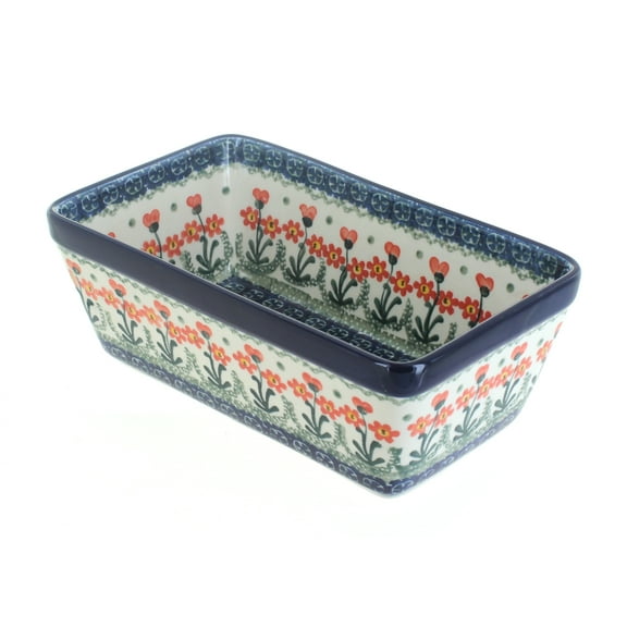 Blue Rose Polish Pottery Peach Posy Loaf Baker