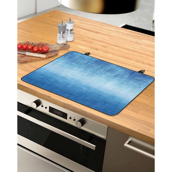 nqOlkjepod Large Induction Cooktop Protector Mat 31"x24", Blue Ombre Stove Top Covers for Electric Stove, Vintage Chic Gradient Abstract Texture Art Stove Burner Cover Mats, Glass Top Stove Cover