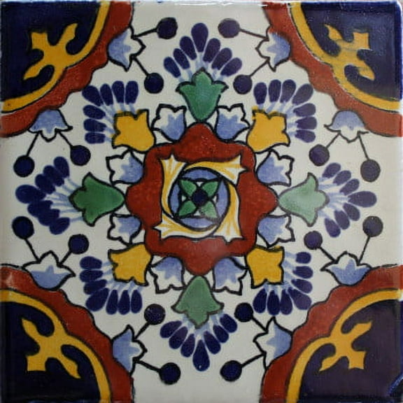 4.2x4.2 Blue Gerona Talavera Mexican Tile, Set of 9 pcs