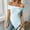 Light Blue, variant on QUNYINEY Casual Womens Tops Trendy Solid Off The Shoulder Pullover Shirts Ribbed Irregular Hem Loose Shirts for Women Trendy