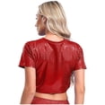 thumbnail image 5 of Camiseta de manga corta con cuello redondo para mujer, Top corto a cuadros metálico, ropa de baile en barra puesta en escena, disfraz de fiesta Rave, 5 of 5