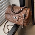 thumbnail image 4 of Bolso de PU de un solo hombro, bolso suave para mujer, bolso con cadena de diamantes, bolso cruzado de un solo hombro, marrón, 4 of 5
