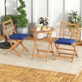 thumbnail image 4 of Costway 3 PCS Acacia Wood Patio Bistro Set Folding Outdoor Table and Chairs with Cushions Navy, 4 of 10