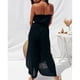 thumbnail image 4 of Conjunto de top sin tirantes con hombros descubiertos y pantalones de pierna ancha, cintura elástica adelgazante, negro, L Summer Chic, 4 of 6