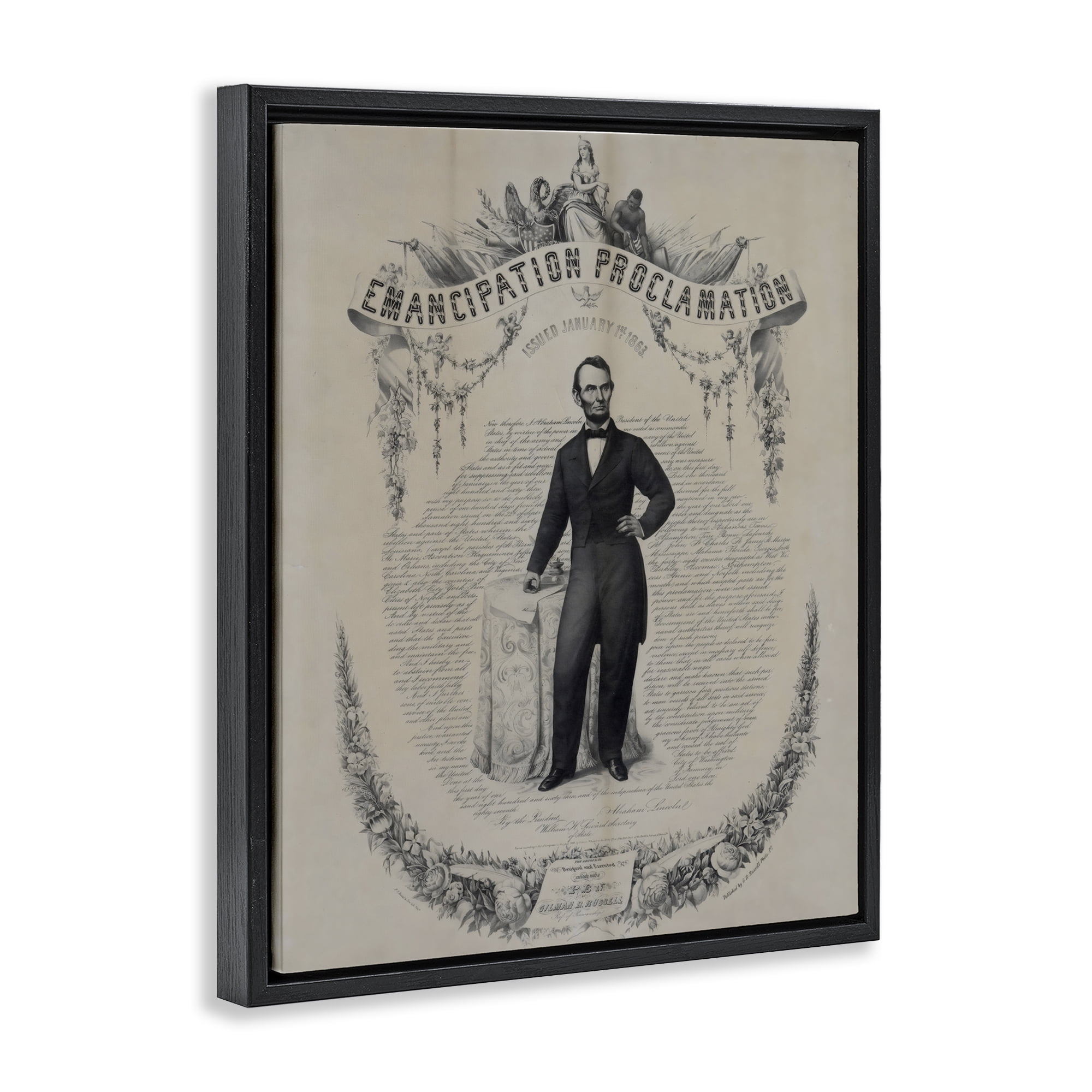 Stupell Industries Lincoln with Emancipation Proclamation Black Framed Floater Canvas Wall Art, design by Arlington Prints