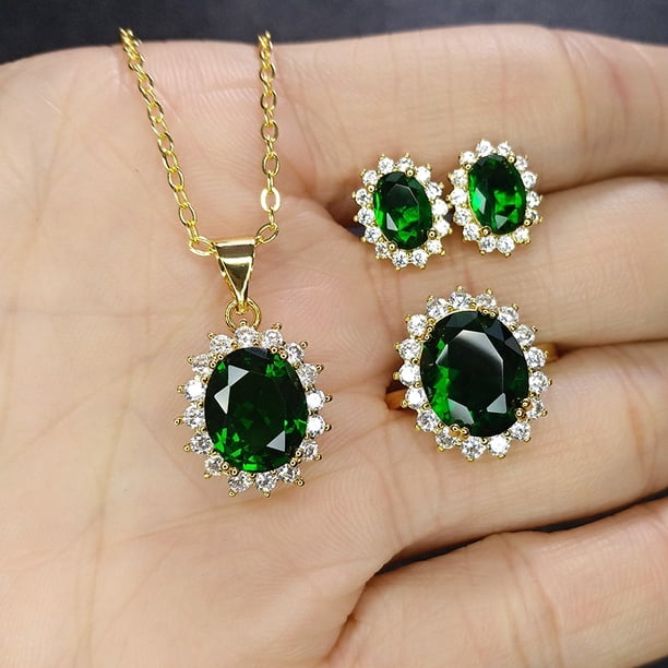 Conjunto de joyería para mujer, gota de agua, circonita cúbica, pendientes de cristal artificial, collar con colgante, anillo abierto, pulsera de tenis, boda, aniversario, cumpleaños, compromiso, regalo, juego de 3 piezas ER