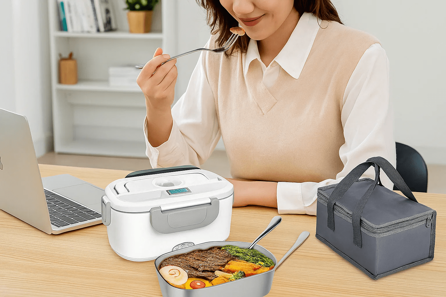 2 in 1 110V 12V Stainless Steel Electric Heating Lunch Box Car Office School Food Warmer Container Heater Lunch Box Set
