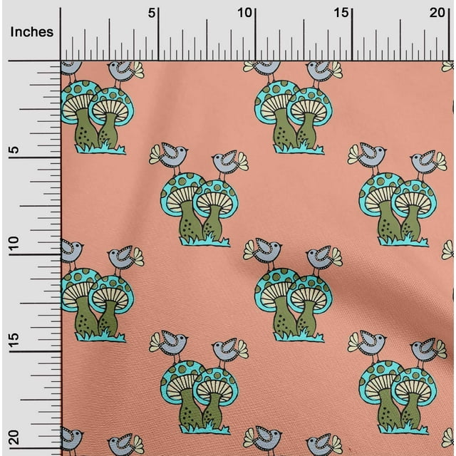 oneOone Viscose Chiffon Fabric Bird & Mushroom Block Print Sewing Fabric BTY 42 Inch Wide