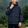thumbnail image 2 of FAVIPT Boys Waterproof Coat Long Sleeve Zip Up Windproof Hooded Jackets Lightweight Outdoor Coats with Zipper Pockets Navy,7-8 Years, 2 of 9