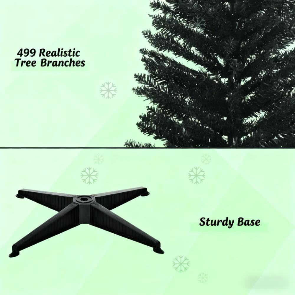 7ft Unlit Black Pencil Christmas Tree 499 Tips Easy Assembly Plastic Base Small Space Holiday Decor