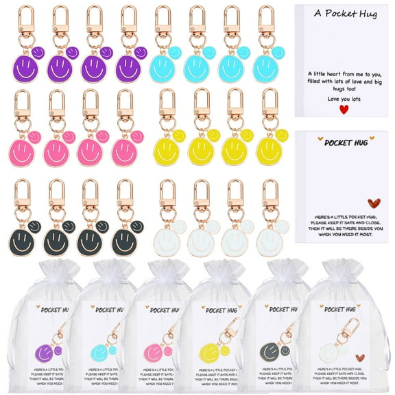 72Pcs Smiley Face Keychain with Pocket Hug Cards for valentines day, Cute Keyring for Classroom Prizes,Christmas Birthday Valentines Party Favors Gift, Goodie Bag Stuffers Supplies