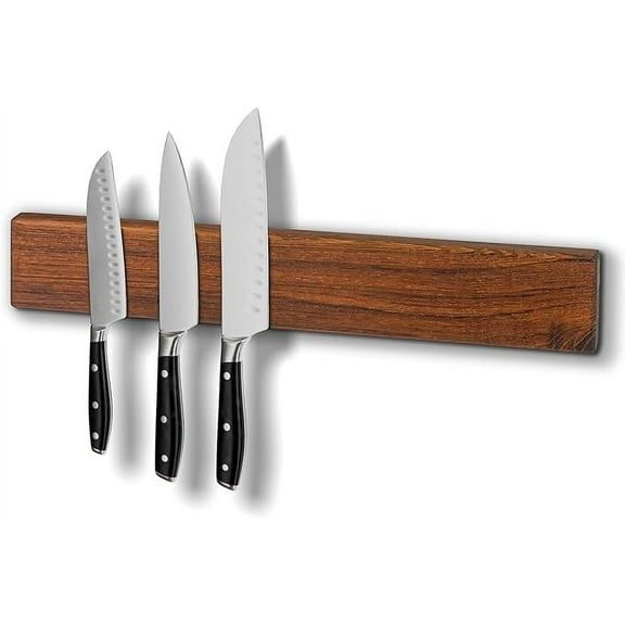 Utoplike Teak Magnetic Knife Strip, Magnet Knife Holder 15" Wall Mounted with Strong Continuous Magnet, No Drilling Required, Organizes Knives, Keys, Utensils for Kitchen