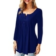 thumbnail image 3 of JustVH Women's Solid Henley V-Neck Casual Blouse Pleated Button Tunic Shirt Top, 3 of 6