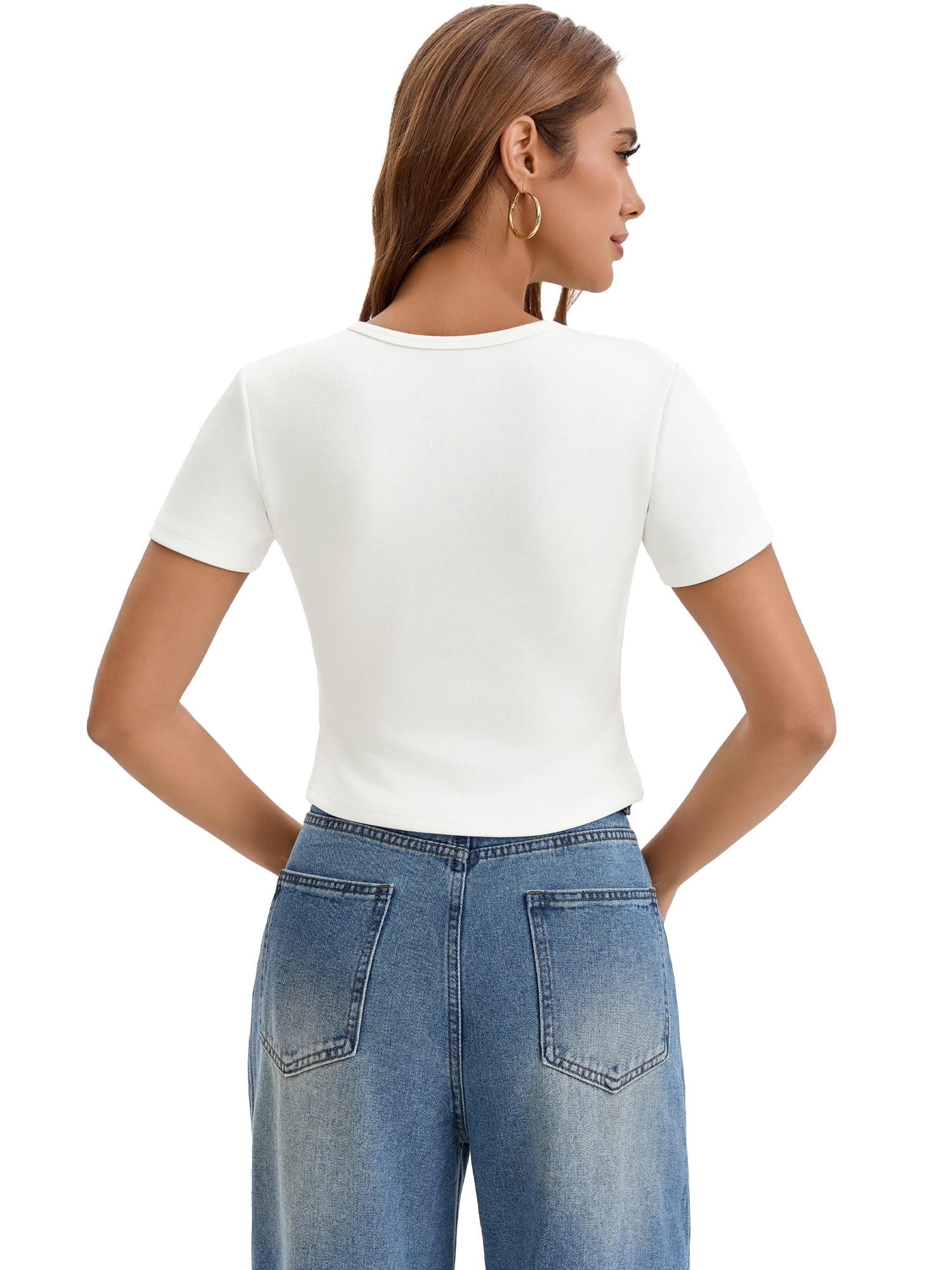DARING DIVA Women's Cropped Basic Tees with Short Sleeves and Crewneck S White