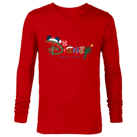 Disney Festive Fill Logo Christmas Holiday Family Trip - Long Sleeve T-Shirt for Men - Customized-New Red