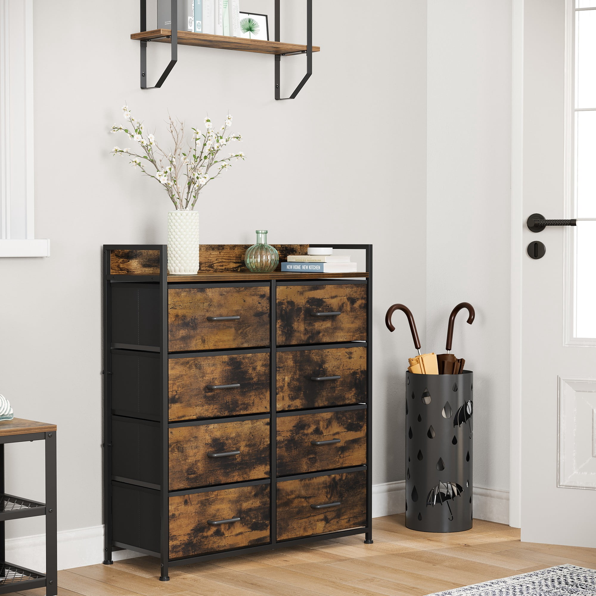 SONGMICS HOME Commode à tiroirs, commode de rangement pour placard, commode à tiroirs, 8 tiroirs en tissu et cadre en métal avec poignées