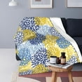 thumbnail image 4 of Blue Yellow Navy Chrysanthemum Flowers Fleece Throw Blanket Ultra Soft Cozy Decorative Flannel Blanket All Season for Home Bed Couch Chair Travel 80x60in, 4 of 6