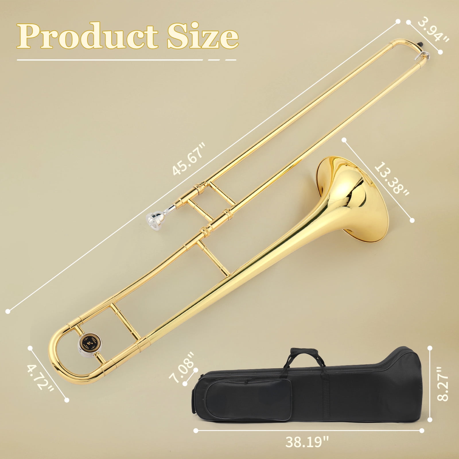 Ktaxon Bb Tenor Slide Trombone for Beginners Students, B Flat Brass Plated Trombone Instrument with Mouthpiece, White Gloves, Golden