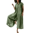 thumbnail image 1 of 2025 Combinaison Pantalon Longue Décontractée Unie pour Femmes, Manches Courtes, Salopette Mi-Longue pour Femmes, Chemise, 1 of 8