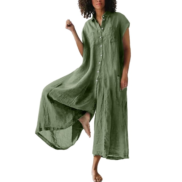 Combinaison Décontractée à Manches Courtes pour Femmes, Couleur Unie, Longueur Mi-Longue, Chemise