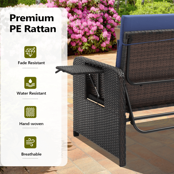 Patio Rattan Daybed Set, 2-in-1 Wicker Loveseat Sofa with Multipurpose Ottoman & Retractable Side Tray, 5-Level Adjustable Backrest, Footstool with Storage, Seat & Back Cushion Included, Brown