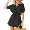 thumbnail image 1 of Pantalones cortos Romper Fixmatti para mujer, negros, con cuello en V, cuello en V, 1 of 7