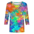 thumbnail image 4 of Women's Tie Dye Ombre Spring Elegant Shirts Fashion 2024 Summer Clothes for Teen Girls Round Neck Blouse 3/4 Sleeve Tunic Tops Loose Fit Flowy Y2K Tops Dressy Casual Vintage Multicolor T Shirts L, 4 of 5