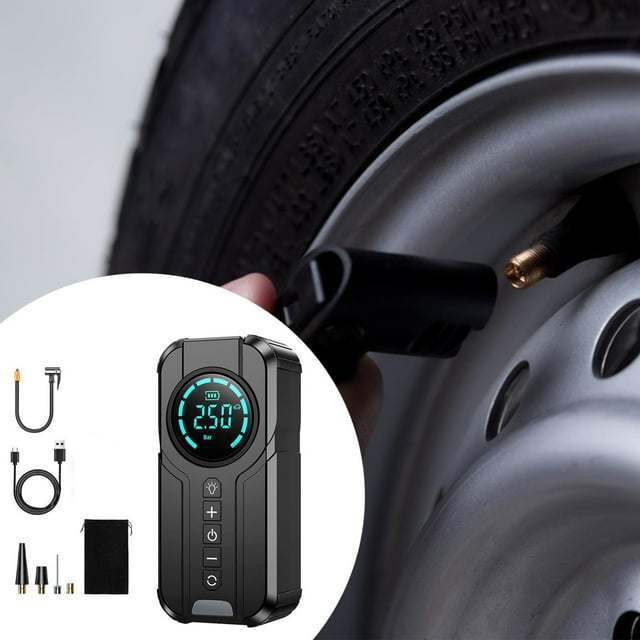 Compresor de aire de 12 V con luz, banco de energía, inflador de neumáticos para coche, bicicleta y hombre. Inalámbrico