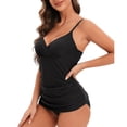 thumbnail image 4 of Tankini Swimsuits Womens Two Piece Ruched Bathing Suits Cross Front Spaghetti Strap Slimming Swimwear(Black L), 4 of 7