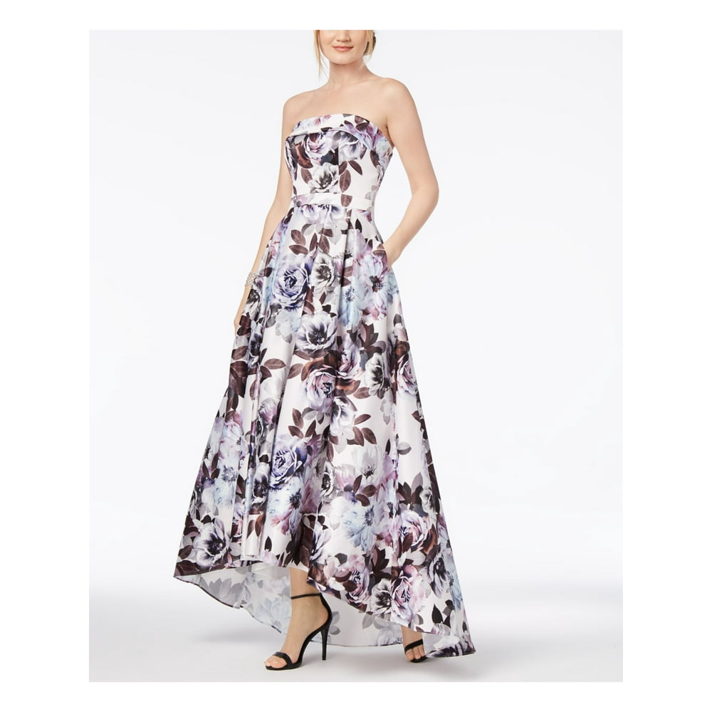 Xscape XSCAPE Womens Purple Gown Floral Print Sleeveless Strapless