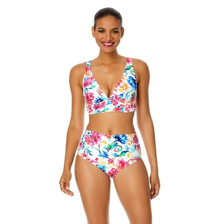 Women s Watercolor Paisley Soft Band Shirred Bralette Bikini Top