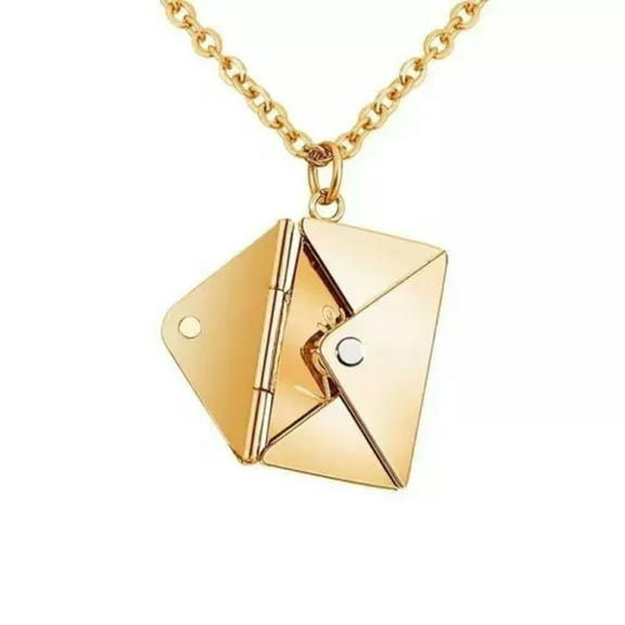 QQTDFG 925 Silver Women Envelope Locket Necklace Love Letter Pendant Jewelry Charm Gift-Gold