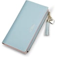 thumbnail image 1 of Carteras delgadas para mujer, cartera de cuero con cremallera, monedero para teléfono, tarjetero, organizador con borla (azul), 1 of 5