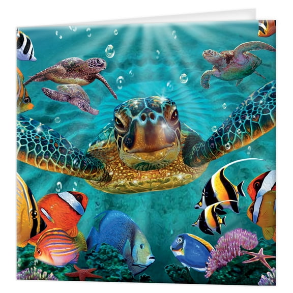3D LiveLife Tiny Bubbles Greeting Card by Deluxebase – 3D Sea Turtle Art by Steve Sundram