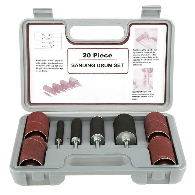 20pcs Spindle Sanding Drum Sander Tool Kit Set with Case for Drill Press