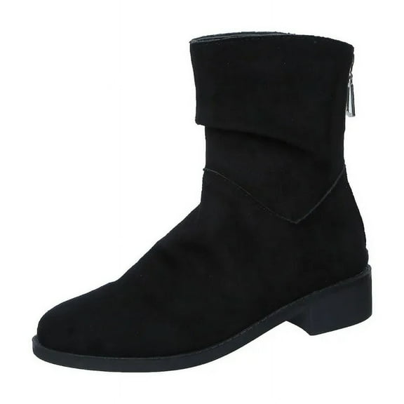 2024 Hot Sale Shoes Female Zipper Women's Boots Winter Round Toe Suede Warm Solid Short Barrel Chunky Heels Plus Size Boots (black,41)