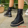 thumbnail image 3 of Women's Leather Lace up Combat Boots Platform Comfortable Lug Sole Chunky Casual Fall Winter Warm Motorcycle Booties d-Black Size 10.5, 3 of 5