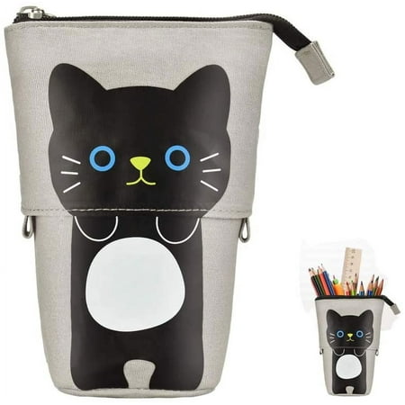 BUZIFU Pop Up Pencil Case Variable Stand Pencil Holder Telescopic Cute Cat Pen Pencil Pouch Telescopic Pencil Organizer Canvas Stationery Bags Cosmetic Storage Bag with Zipper for Boys, Girls