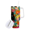 thumbnail image 2 of 30 oz Insulated Stainless Steel Tumbler Double Wall Stainless Steel Tumbler with 2-Way Drinking Black Cat Among Colorful Flowers, 2 of 9
