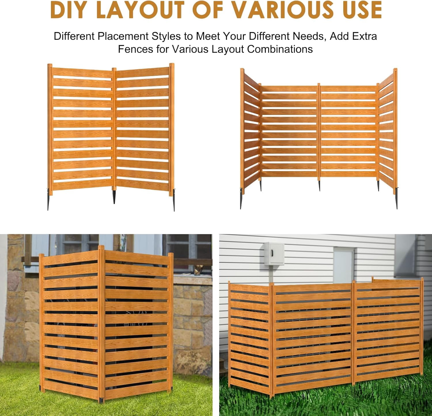 Zikebtuy 48in W x 48in H Air Conditioner Fence, 2 Panels Outdoor Wooden Fence Privacy Screen with Metal Stakes, Trash Can Pool Equipment Enclosure Outside Panels Decorative Fences