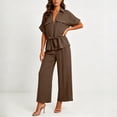 thumbnail image 4 of IUYRTFE Women Short Sleeve Button Down Shirt and Wide Leg Pants Set with Pockets Casual 2 Piece Outfit, 4 of 7