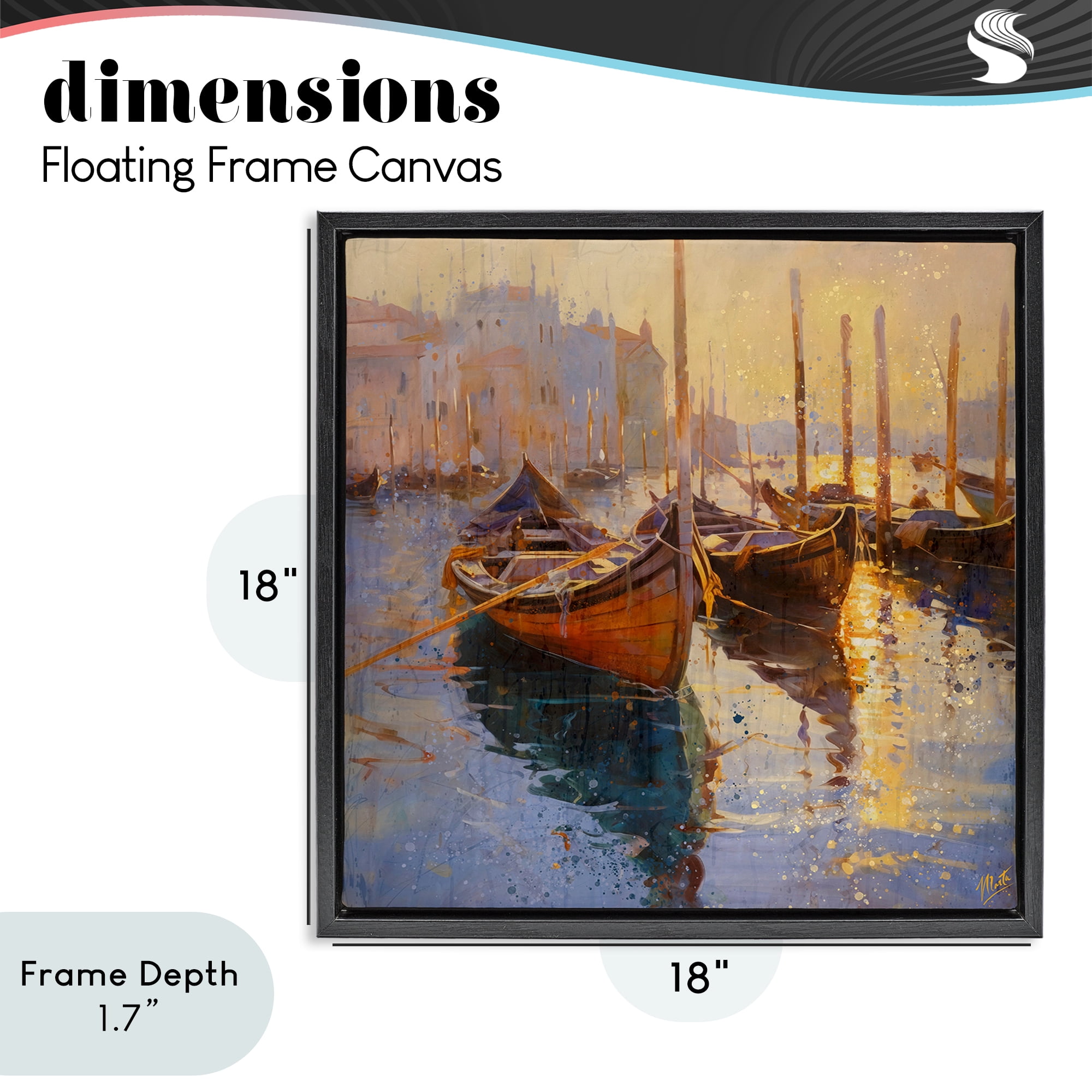 Stupell Industries Speckled Venice Boats Black Framed Floater Canvas Wall Art, design by Marta Wiley