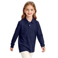 thumbnail image 4 of Girls Long Sleeve Collar Pique Polo Shirts Kids School Uniform Daily Tops Navy 150, 4 of 7