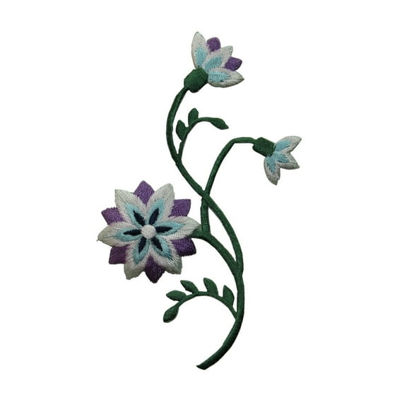 ID 6456 Purple Wildflower On Vine Patch Garden Grow Embroidered Iron On Applique