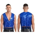 thumbnail image 6 of Doomiva Men's Glitter Sequin V Neck Club Vest Sleeveless Tassel Fringe Waistcoat Jazz Dance Costume Royal Blue XL, 6 of 7