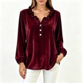 thumbnail image 5 of NominalSnug Women's Velvet Tops Ruffle V Neck Dressy Casual Blouse Long Sleeve Top Elegant Vintage Party Shirt for Fall Winter, 5 of 8