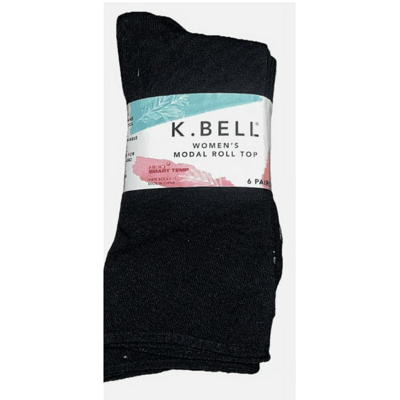 K BELL Women's Modal Roll Top Crew Socks, 5.5-10 Shoe Size, 6 Pairs