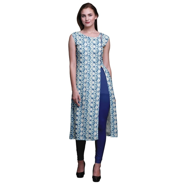 Bimba Kurti d'Été Sans Manches Imprimé Tunique Droite Robes pour Femmes